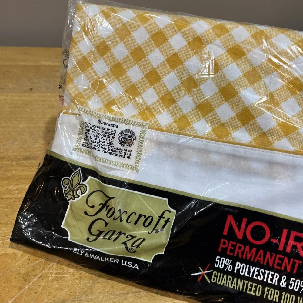 Vtg Foxcroft Garza Full Flat Sheet‎ Orange Plaid Check Perm Press Retro NOS